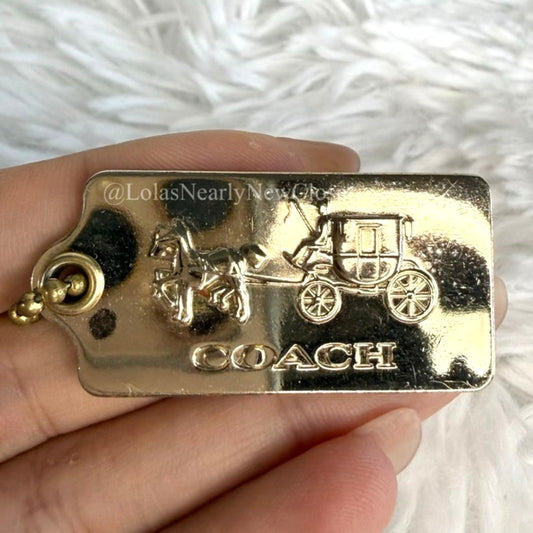 1.5" y2k COACH Vintage Gold Carriage Fob Bag Charm Hang tag Hangtag