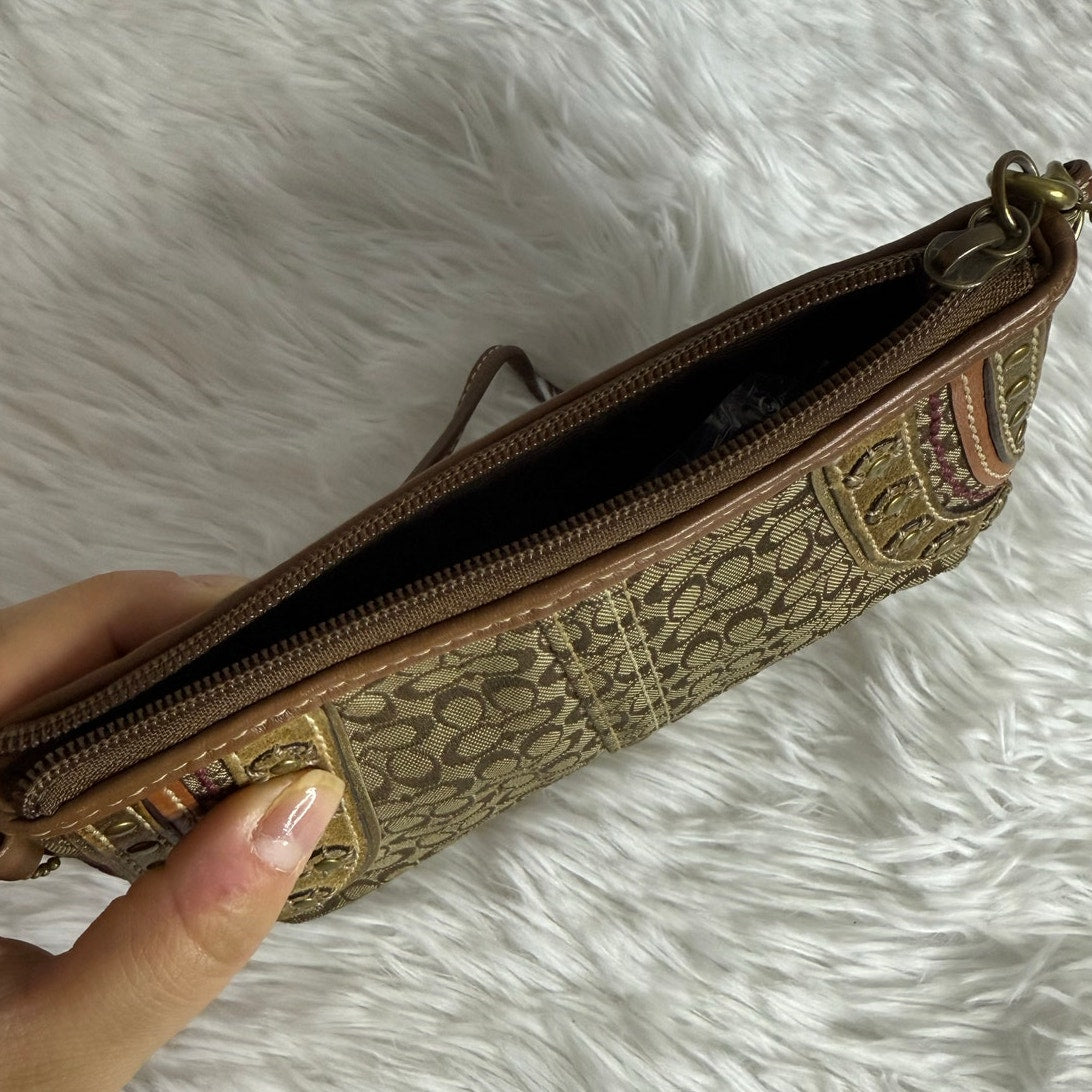 COACH Brown Signature Stub Suede Canvas Wristlet