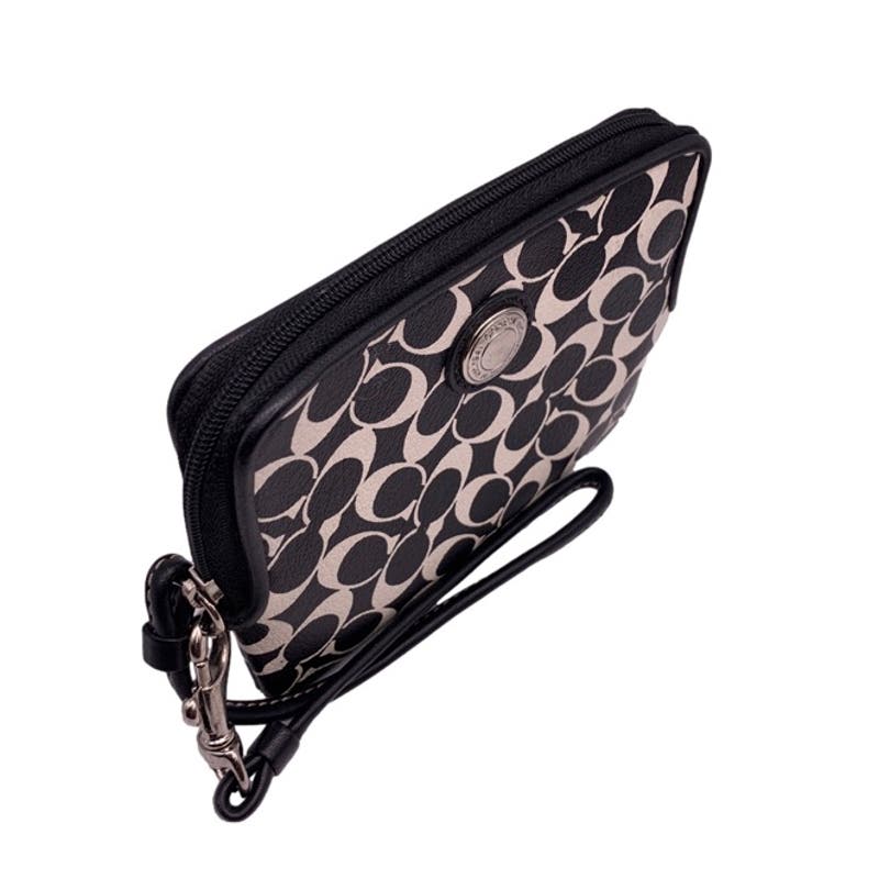 COACH Black White Signature Coated Canvas Wristlet