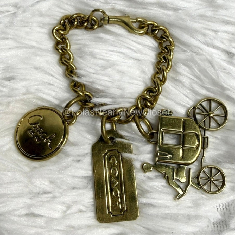 Vintage Coach Metal Horse and Carriage Bag Charm Keychain Key Fob