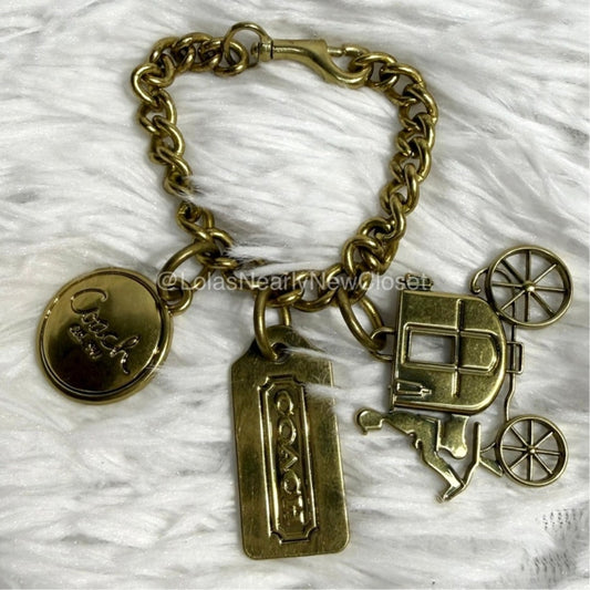 Vintage Coach Metal Horse and Carriage Bag Charm Keychain Key Fob