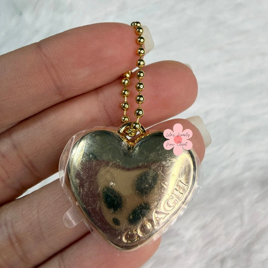 1" COACH Gold Heart Metal Hangtag Hang Tag Key Fob Bag Charm