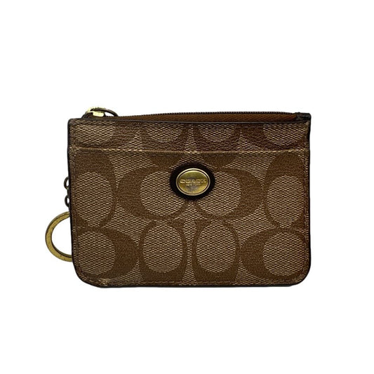 COACH Brown Signature Coated Canvas Cardholder  / Coin purse with Key chain