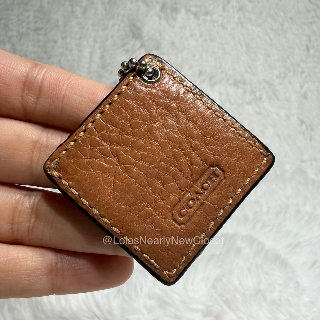 Vintage COACH y2k Brown Leather Photo Picture Frame Fob Bag Charm