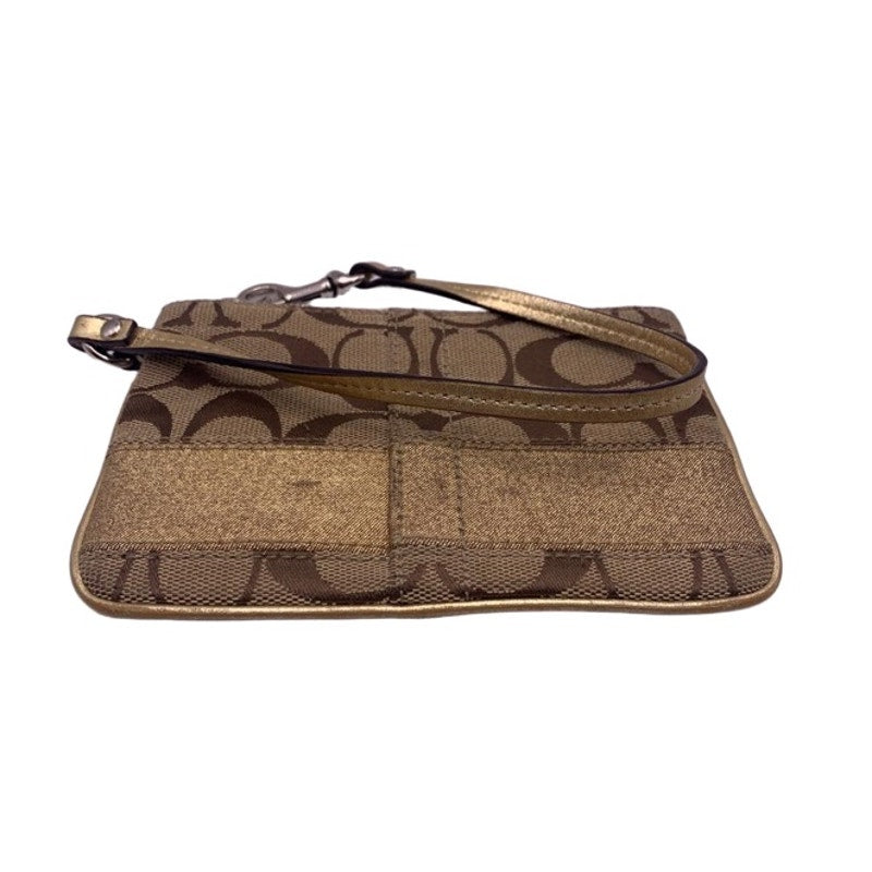 COACH Gold Brown Signature Canvas  Wristlet