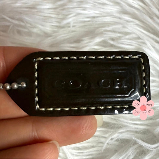1.5" y2k COACH Patent Leather Dark Brown  Fob Bag Charm Hang tag Hangtag