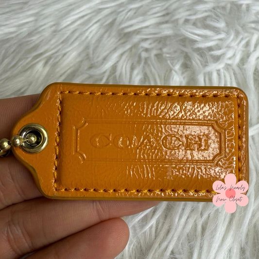 2" COACH Orange Patent Leather Fob Bag Charm Hang tag Hangtag