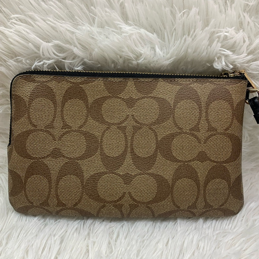 COACH Black Brown Double Large Zipper Wristlet