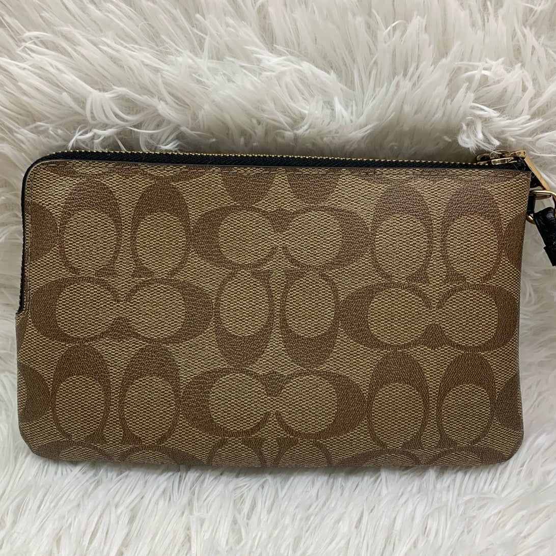COACH Black Brown Double Large Zipper Wristlet