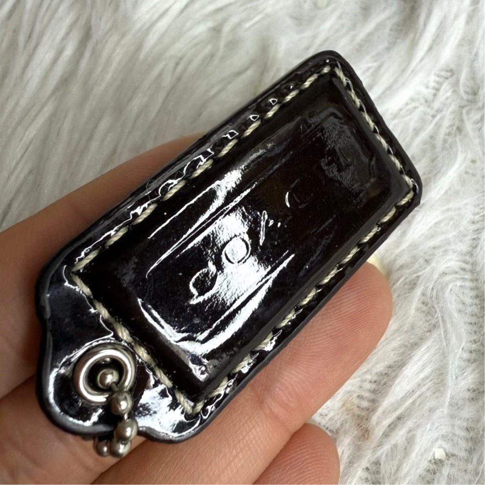 1.5" COACH Brown Patent Leather Fob Bag Charm Hang tag Hangtag