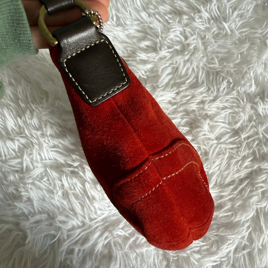 y2k COACH Vintage 4828 Red Suede Hobo Mini Purse Shoulder bag