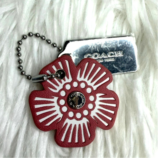 COACH Silver Tea Rose Flower Floral Bag Charm Hang Tag Hangtag