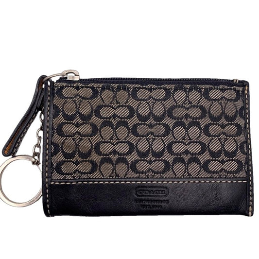 COACH Black and Gray Signature Canvas Coin Purse