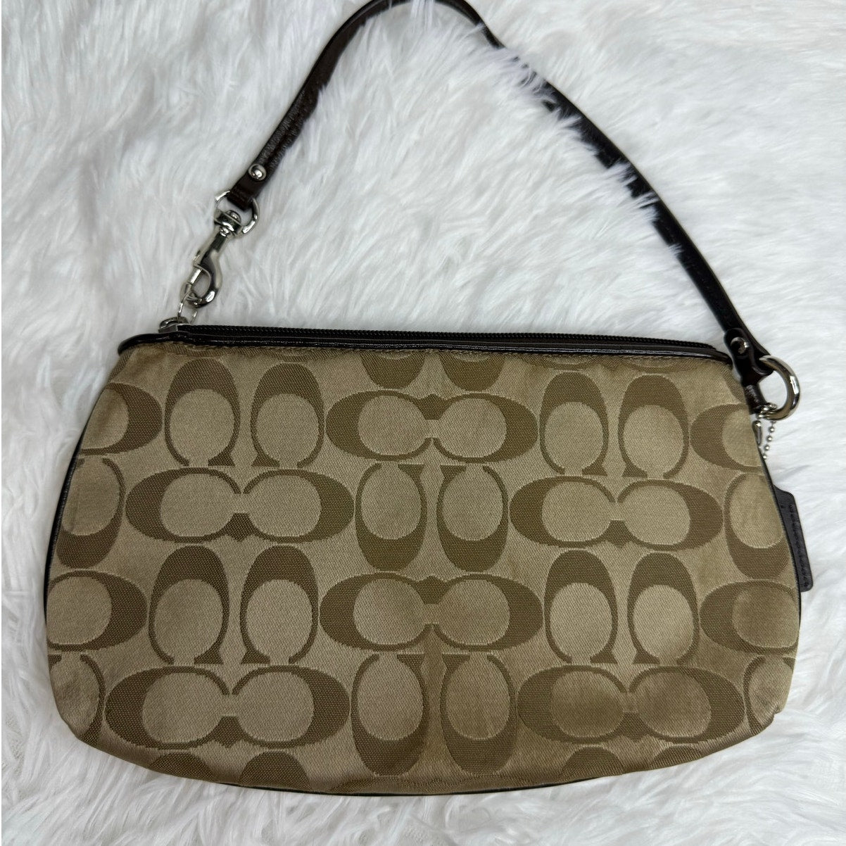COACH Brown Signature Canvas Mini Purse Wristlet w/ Card Slots