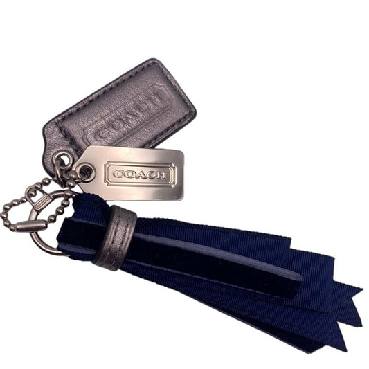 2" COACH Blue Silver Metallic Tassel Fob Bag Charm Hang tag Hangtag