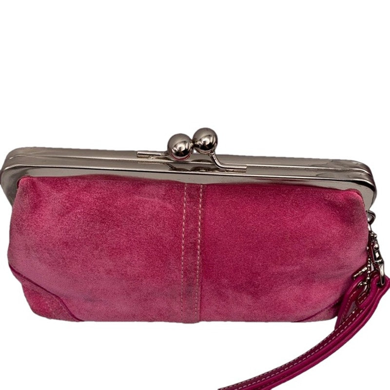 COACH Suede Kisslock Pouch Wristlet Clutch