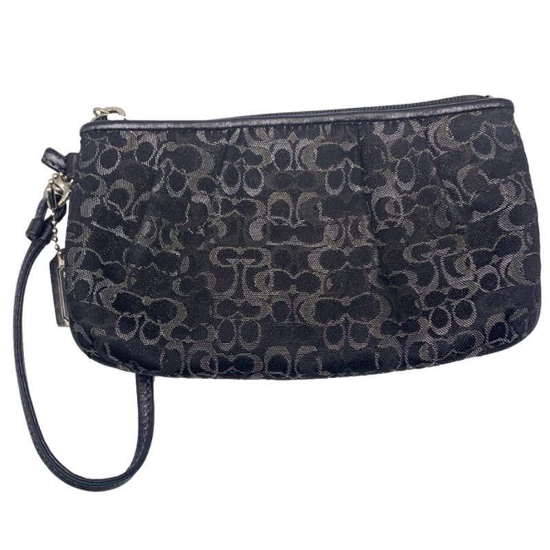 COACH Black Silver Canvas Wristlet