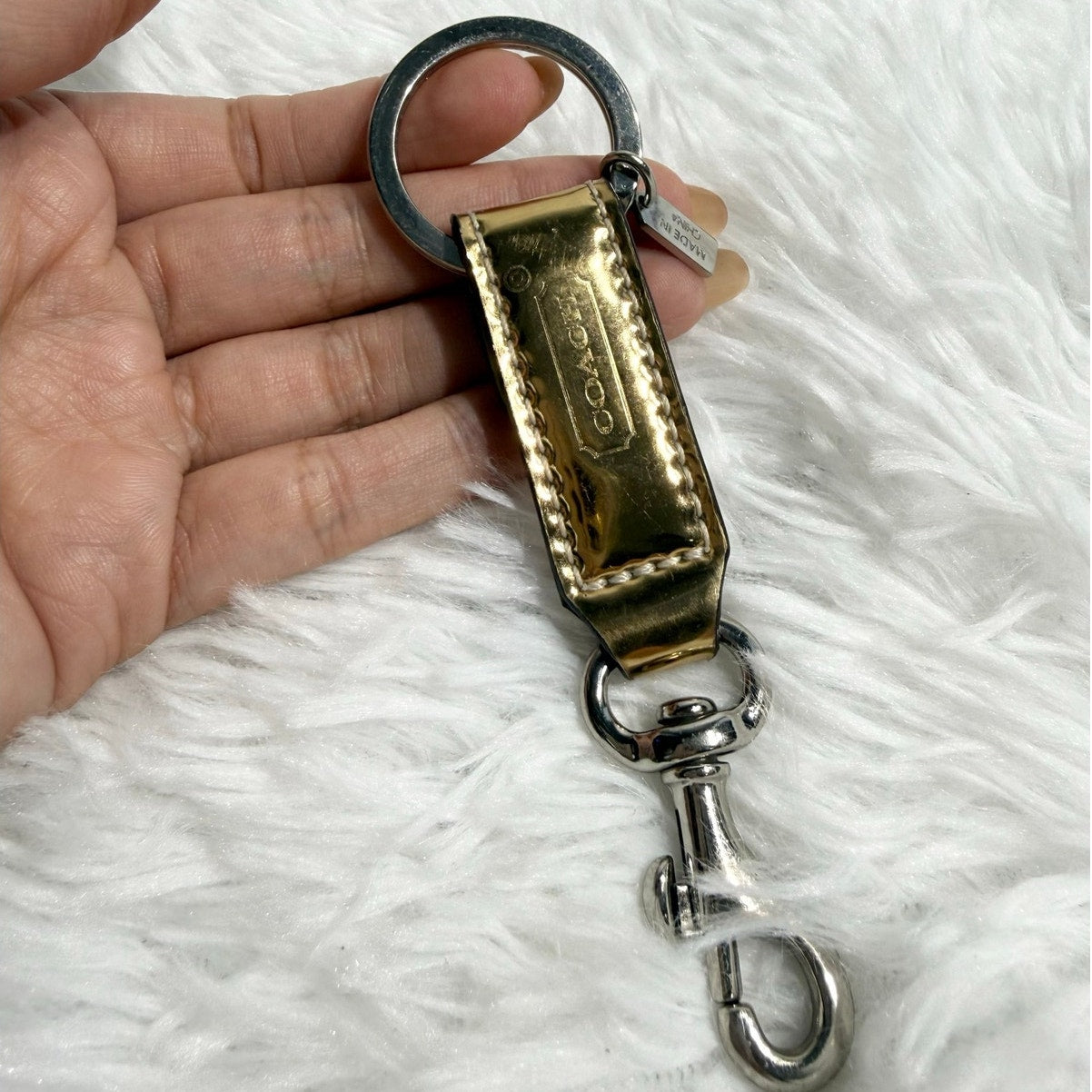y2k COACH Poppy Gold Patent Leather Heart Bag Charm Fob