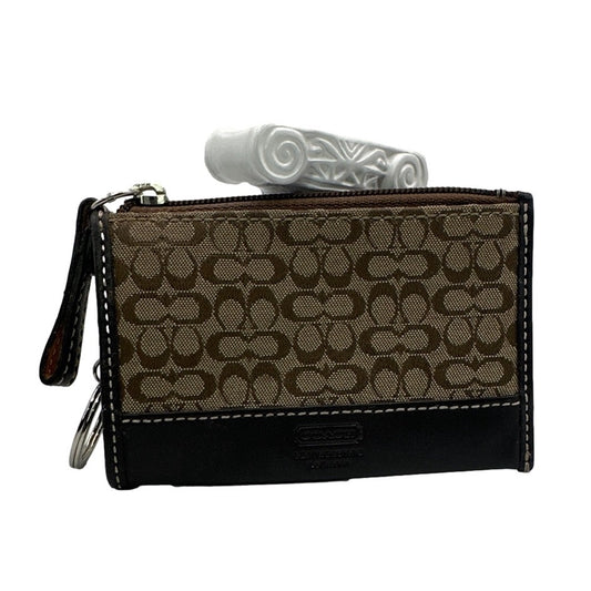 COACH Brown Signature Canvas Cardholder / Coin Purse with Keychain