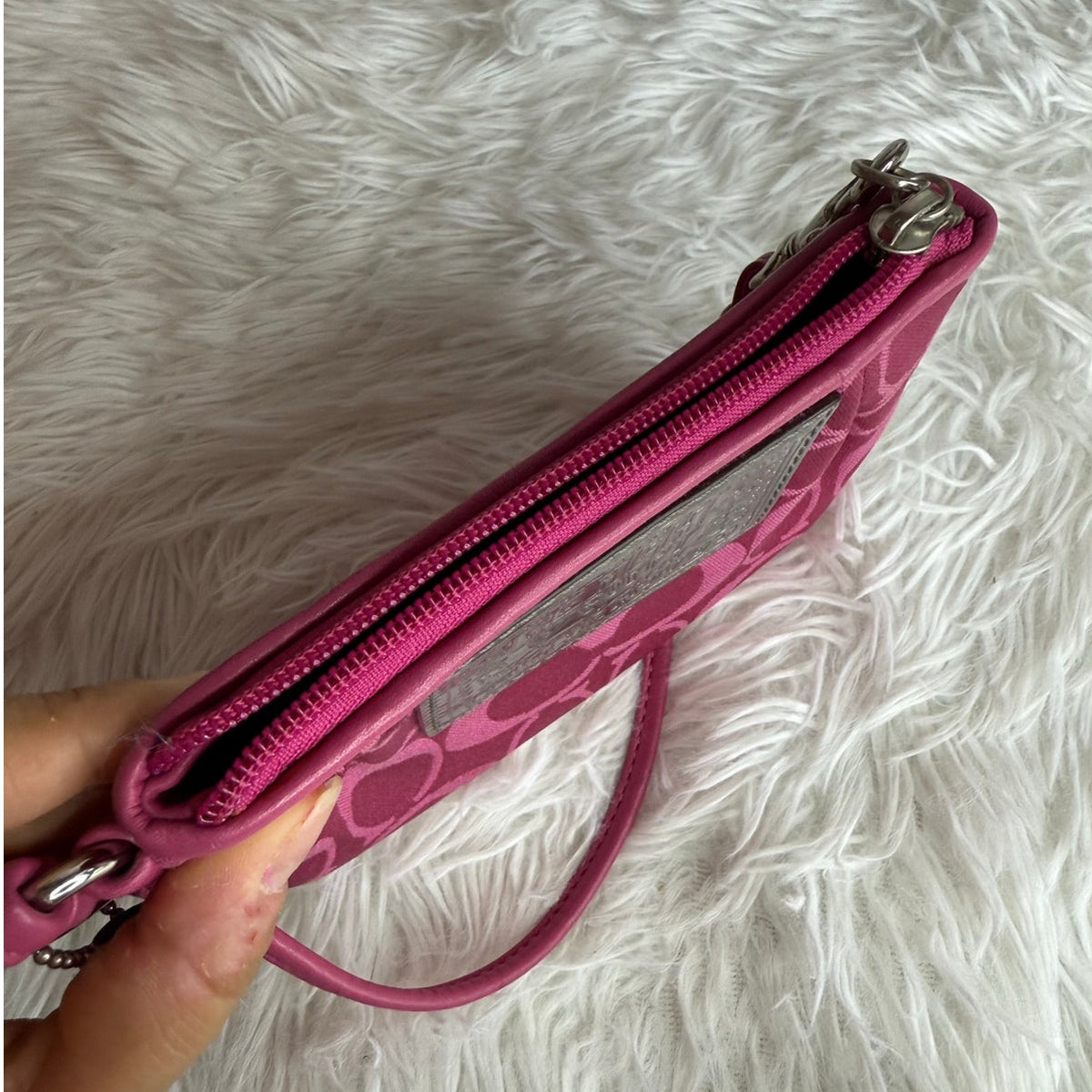 COACH Poppy Pink Silver Wristlet