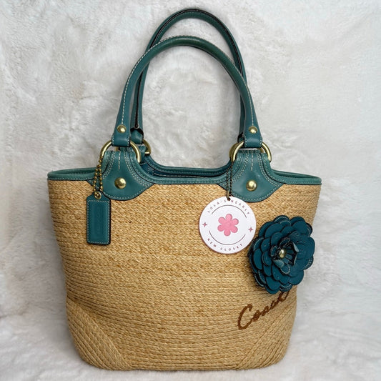 y2k Coach Straw Tote Shoulder Bag