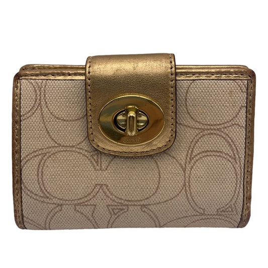 COACH Brown Gold Signature Canvas Wallet