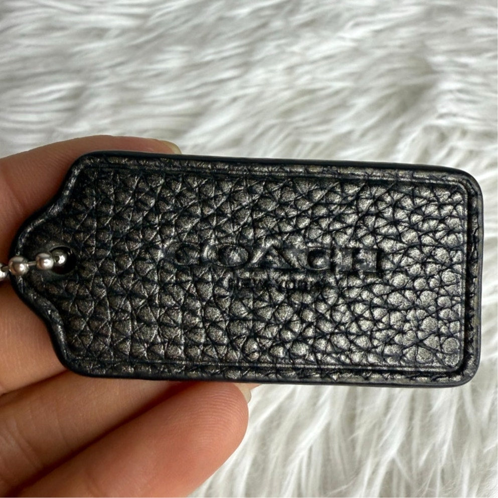 2" COACH Metallic Silver Black Fob Bag Charm Hang tag Hangtag