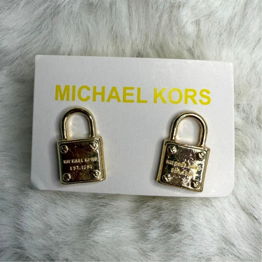 MICHAEL KORS Est 1981 Gold-Tone Logo Padlock Stud Earrings