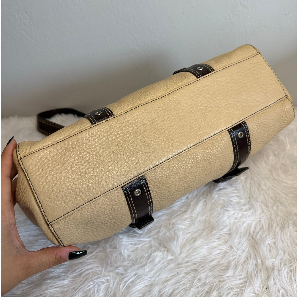 COACH Chelsea Beige and Brown Pebbled Leather Shoulder Bag