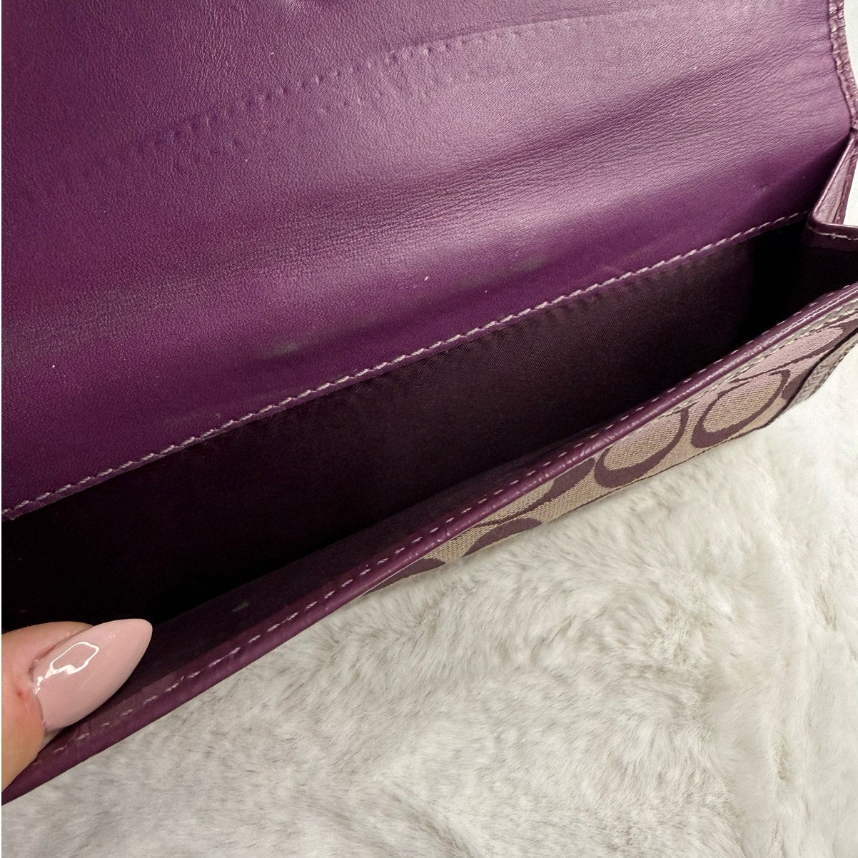 y2k COACH Purple Turnlock Signature Canvas Wallet