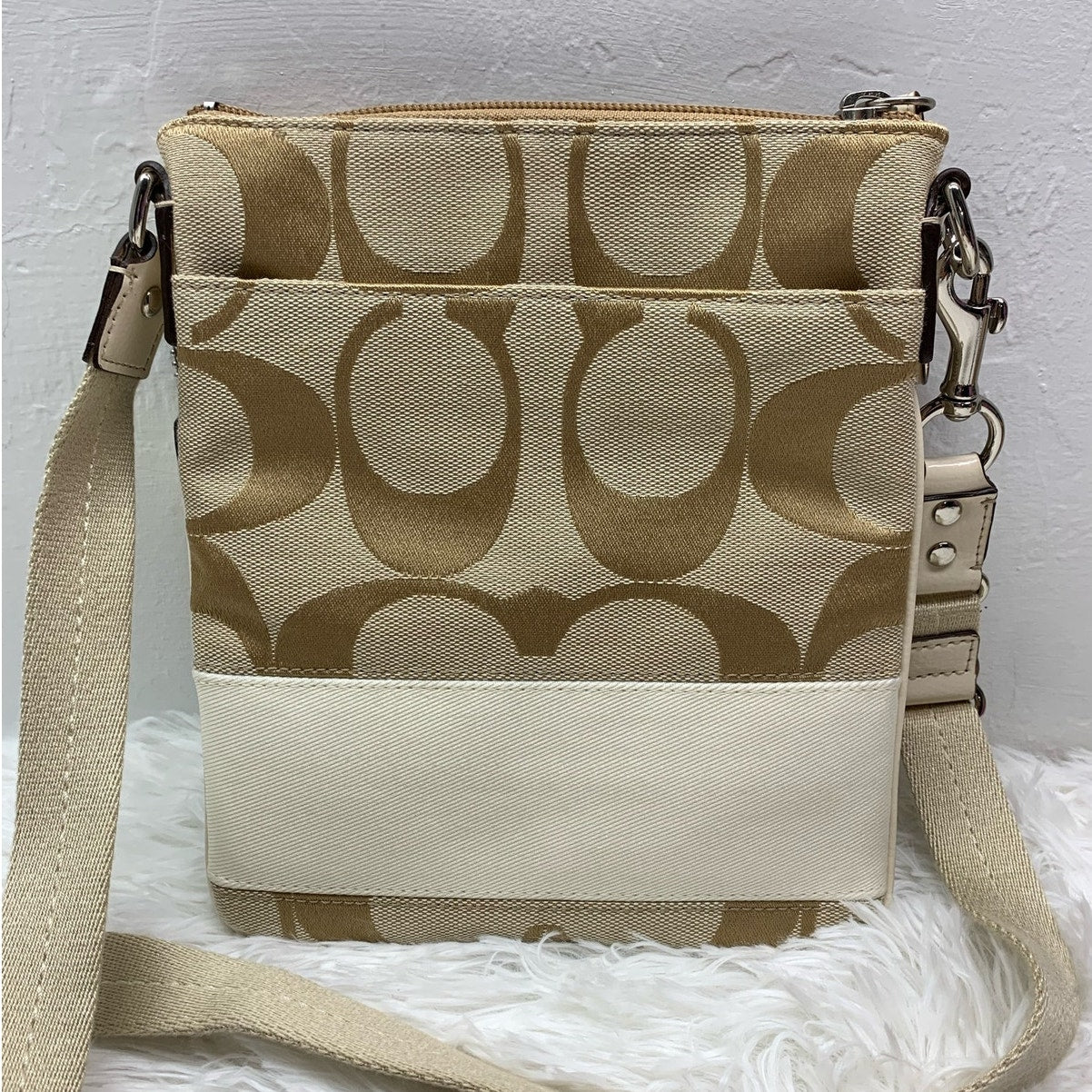 COACH Beige Canvas Signature Crossbody