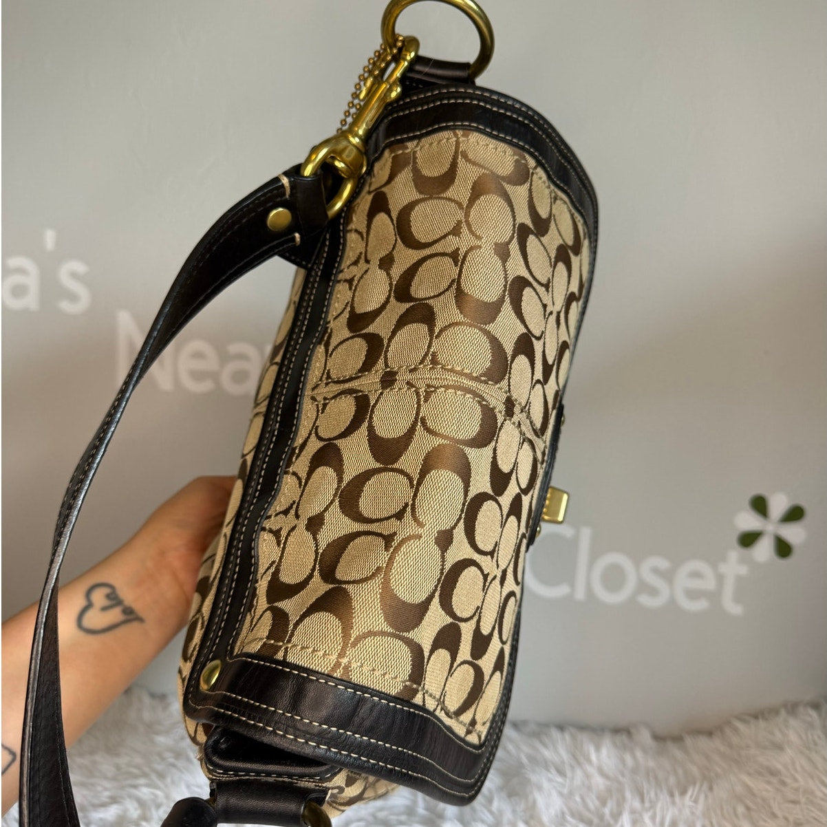 y2k COACH Black Brown Khaki Signature Legacy Flip Turnlock