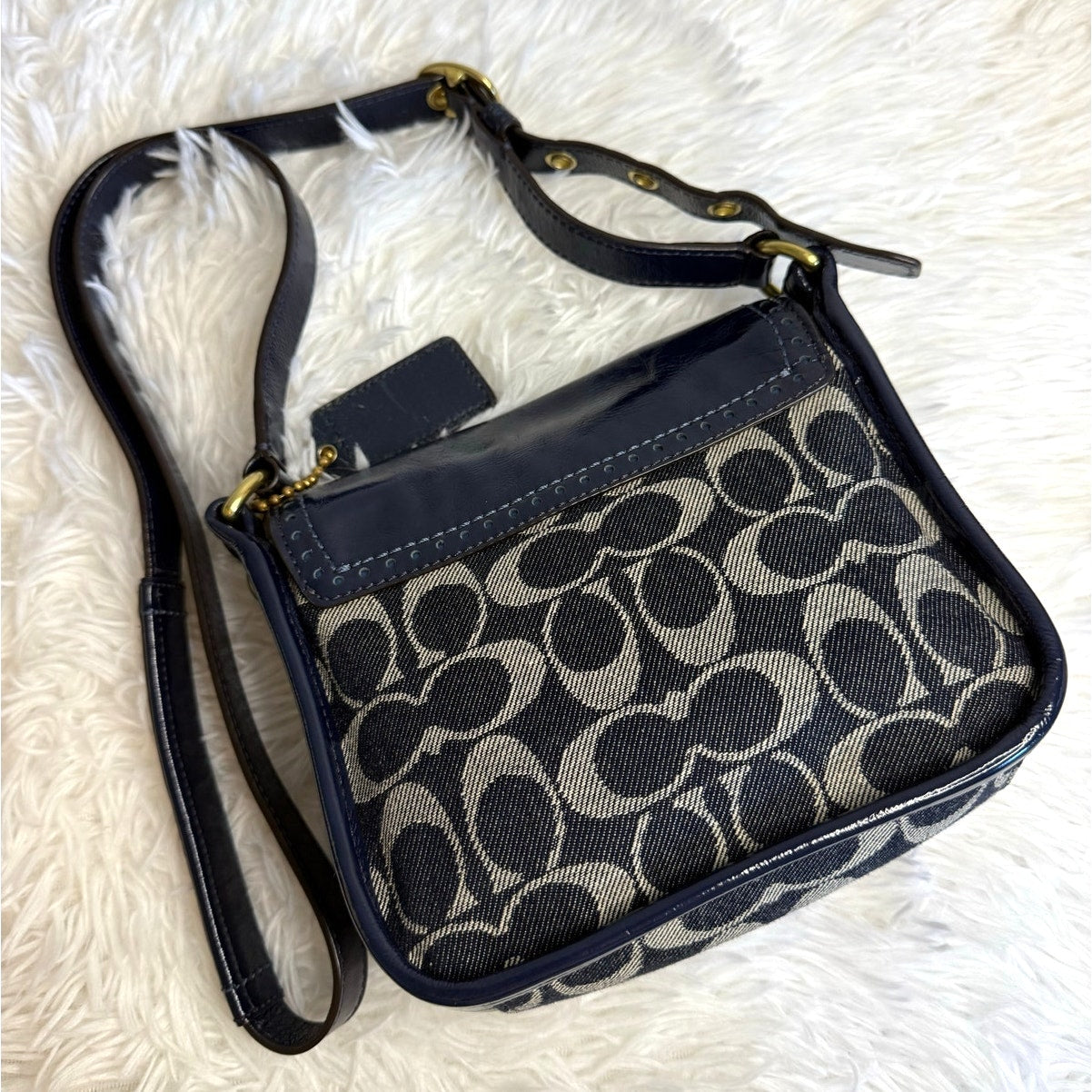 y2k COACH Denim Patent Leather Bleeker Crossbody