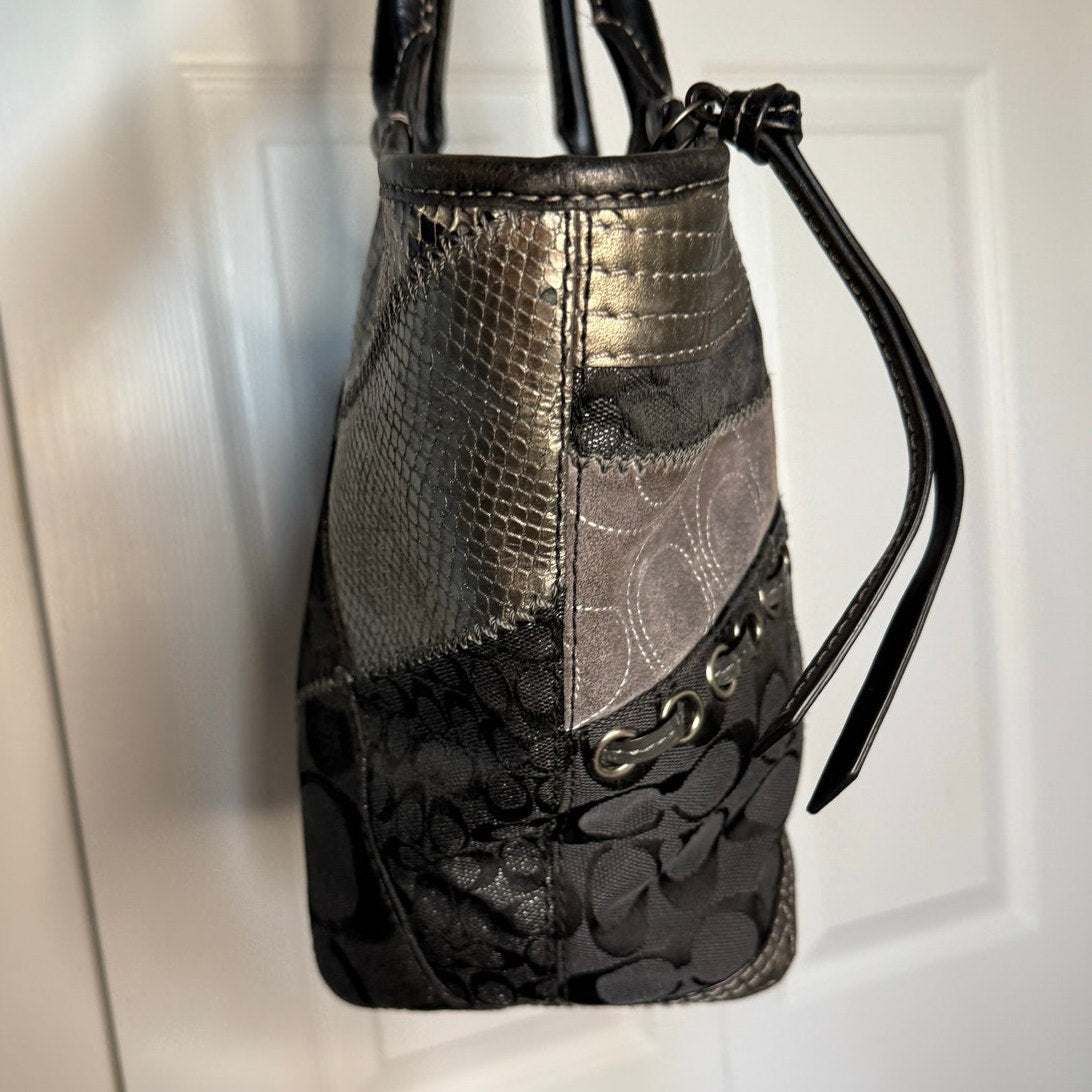 y2k Coach Patchwork Tote Shoulder Handbag Purse Grey Silver Black 12899