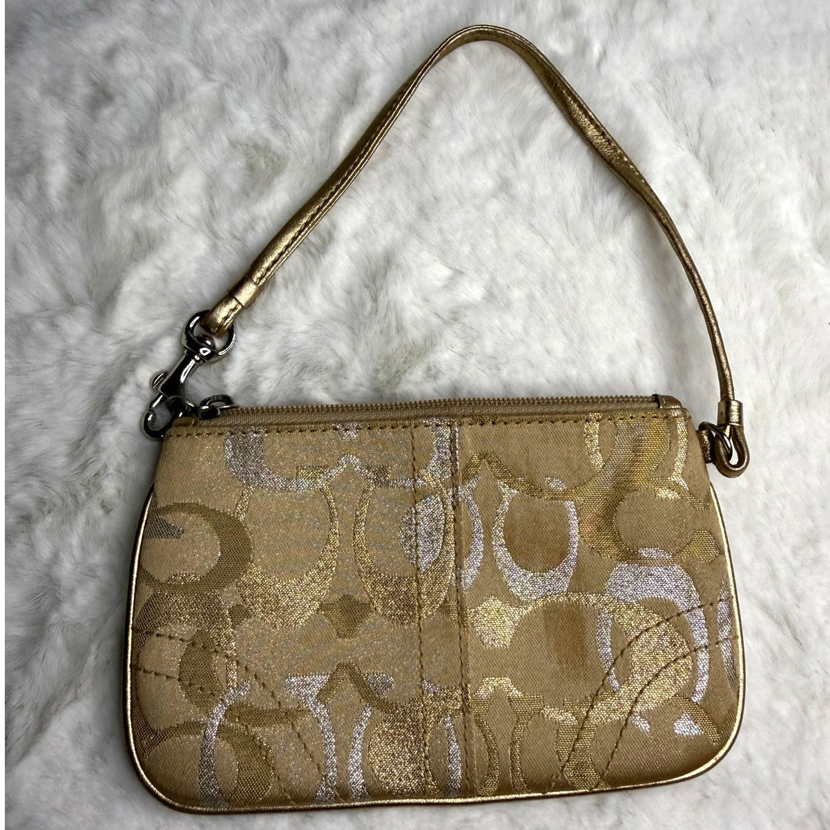 COACH Gold Silver Signature Wristlet