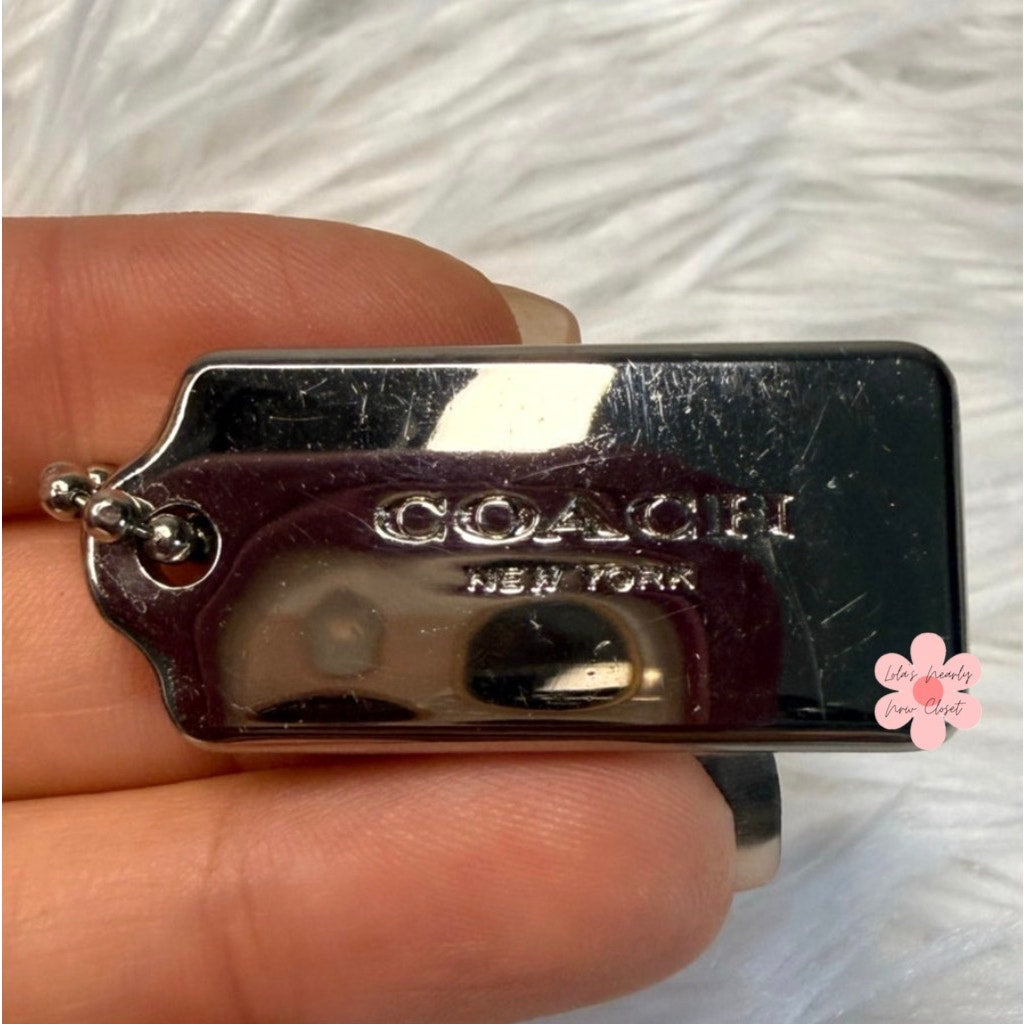 1.5" COACH Metal Silver Fob Bag Charm Hang tag Hangtag