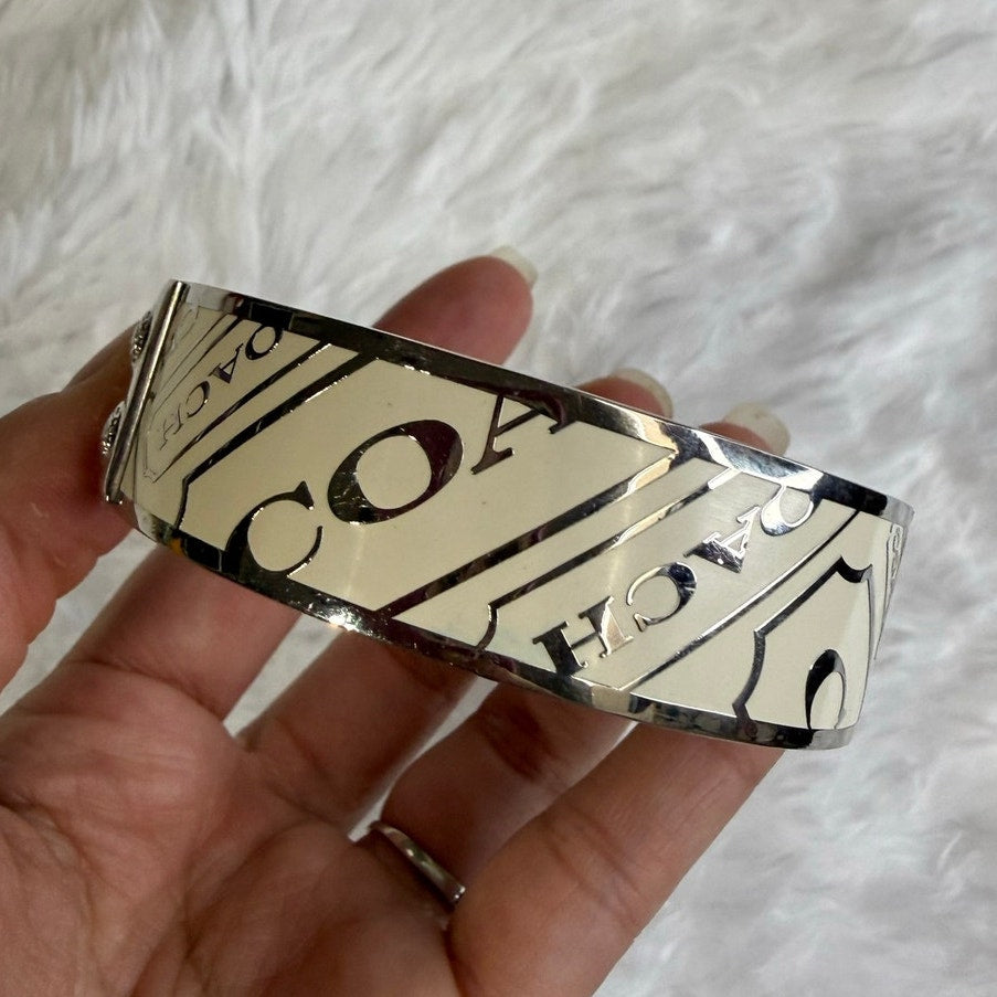 y2k Coach Cream Silver Bangle Bracelet