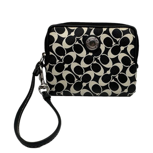 COACH Black and White Signature Coated Canvas Wristlet