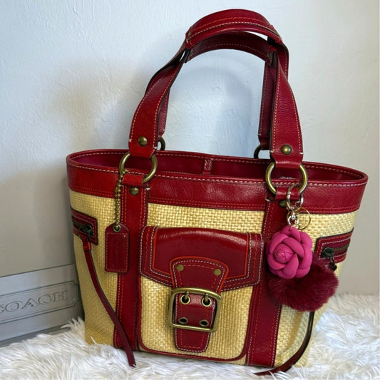Vintage COACH y2k Red Natural Legacy Straw Tote Bag