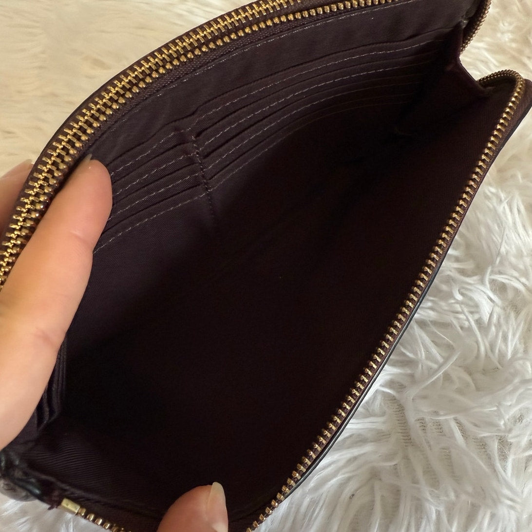 COACH Brown Double Zipper Wristlet with Card Slot