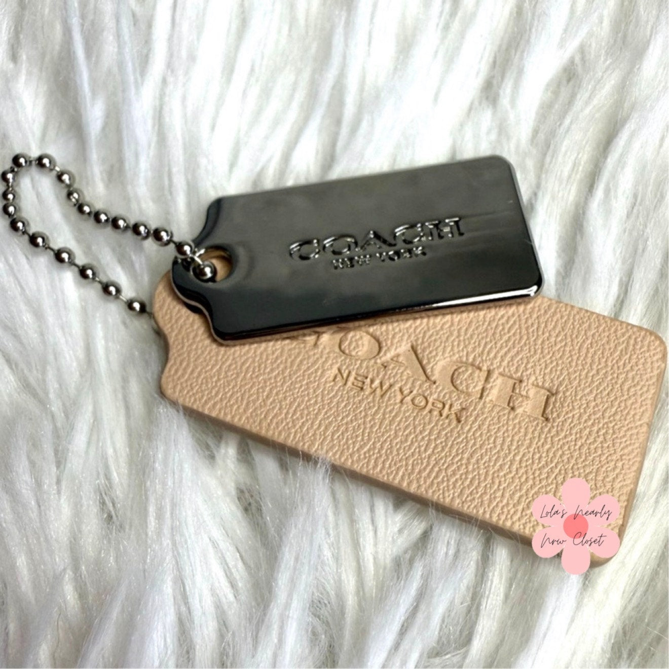 1.5" COACH Cream Silver Hang Tag Key Fob Bag Charm Set