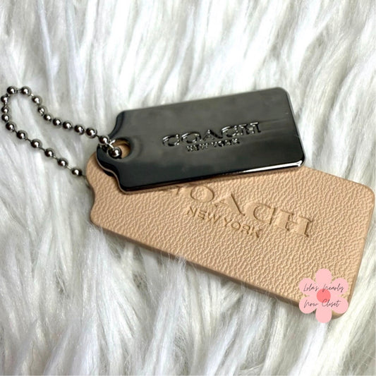 1.5" COACH Cream Silver Hang Tag Key Fob Bag Charm Set