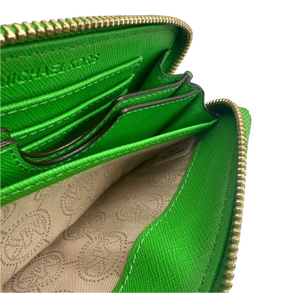 MICHAEL KORS Green Zip Around Medium Wallet