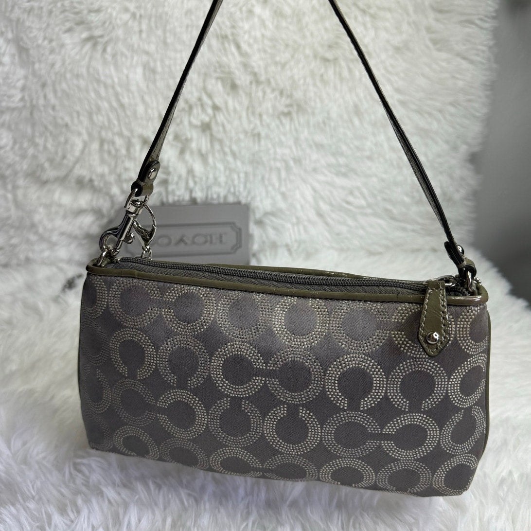 COACH y2k Patent Leather Canvas Gray Signature Canvas Wristlet Mini Purse