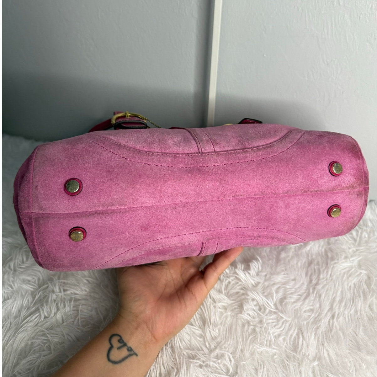 y2k COACH Vintage 2004 Pink Hampton Suede SOHO Flap Satchel