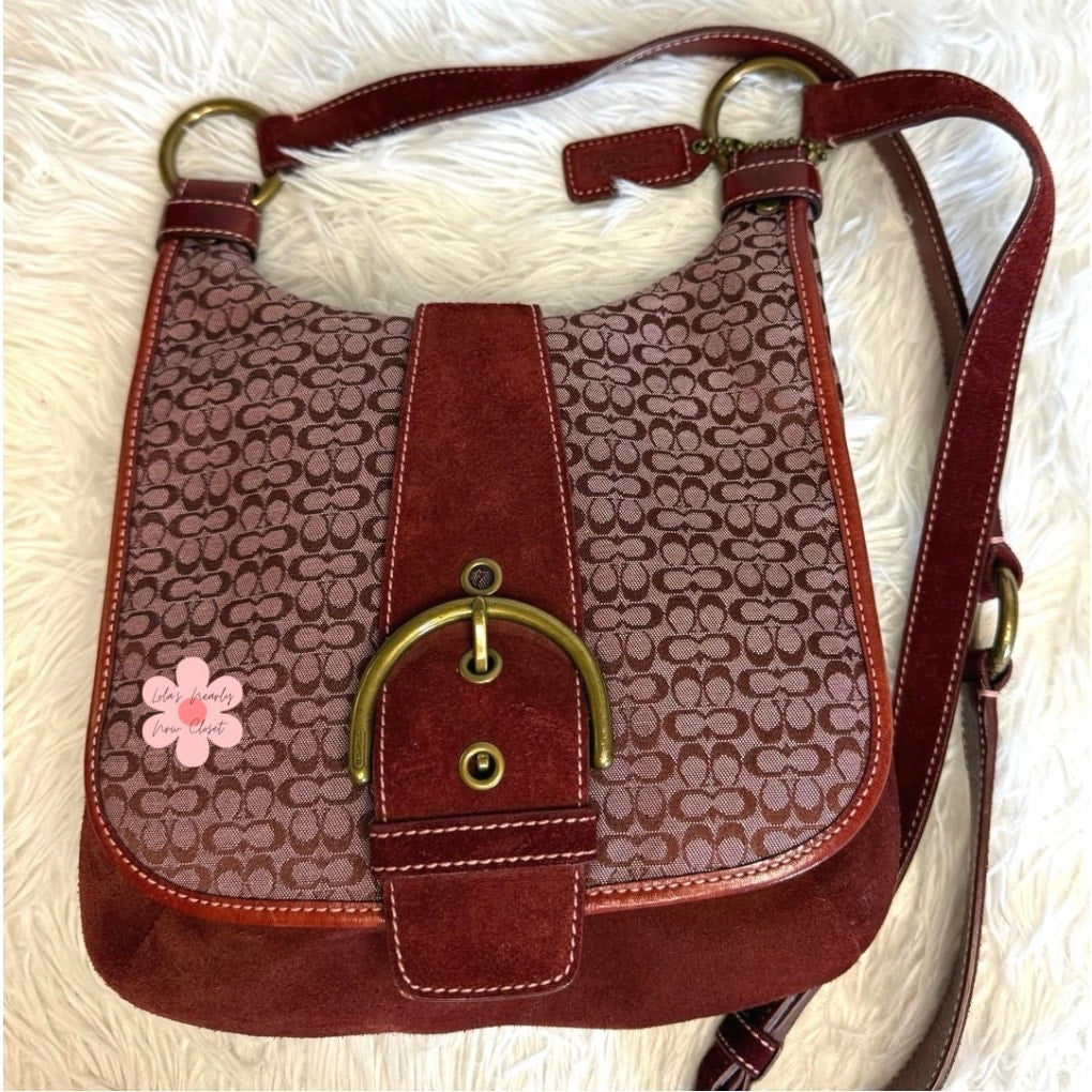 Vintage COACH y2k Red Soho Buckle Signature Suede Crossbody