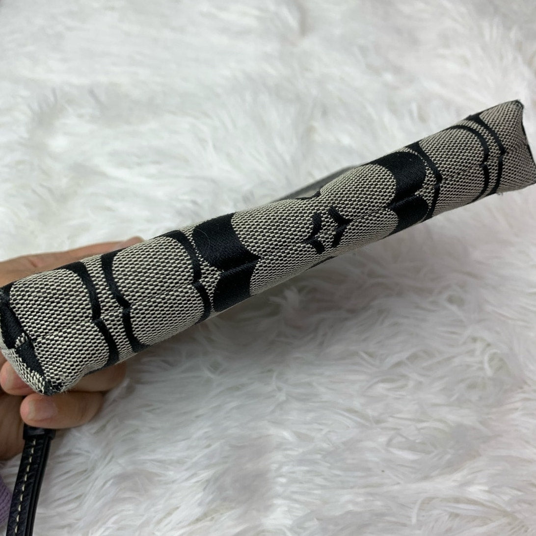 COACH Black Gray Signature Canvas Wristlet