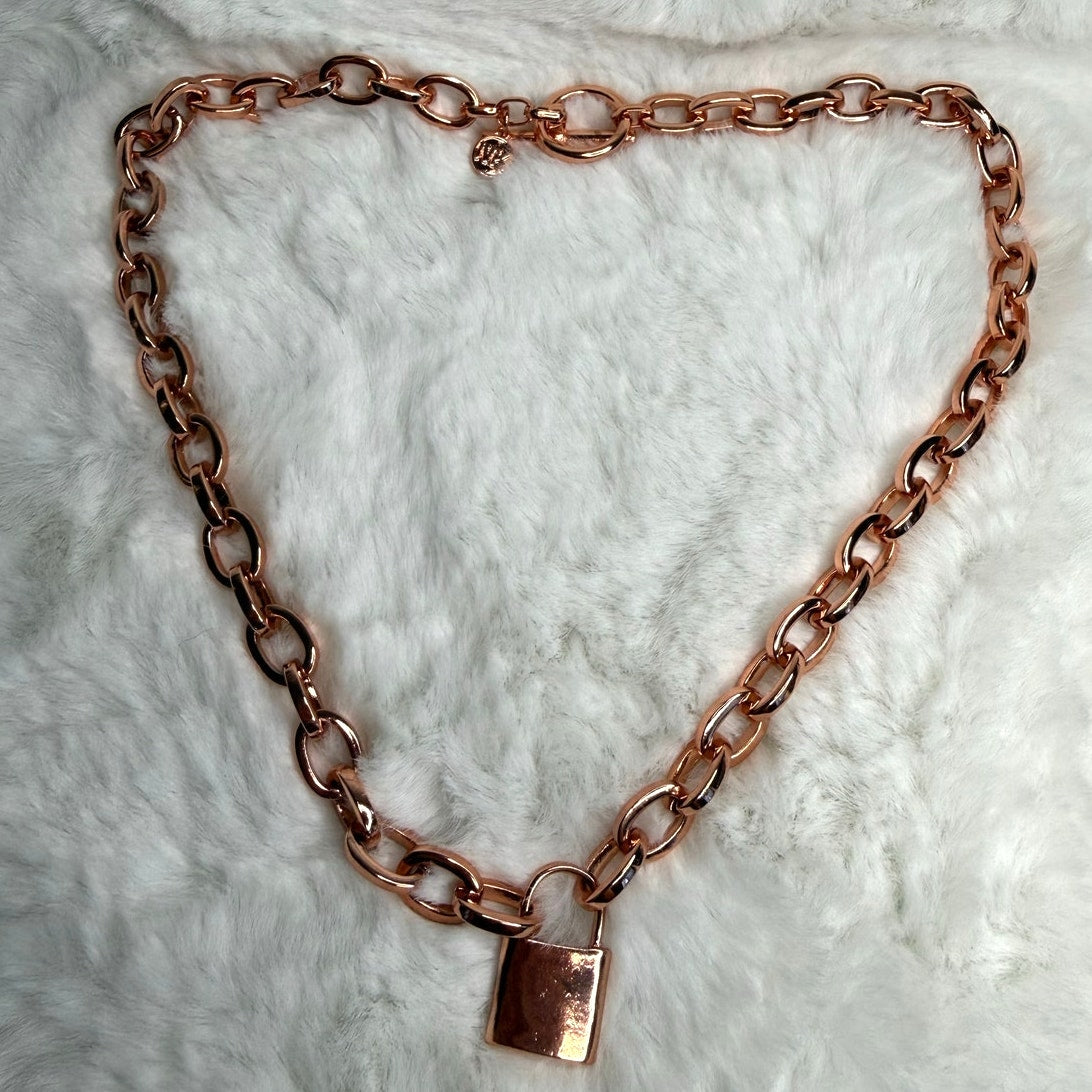 MICHAEL KORS Est 1981 Rose Gold-tone Padlock Pendant Chain Necklace