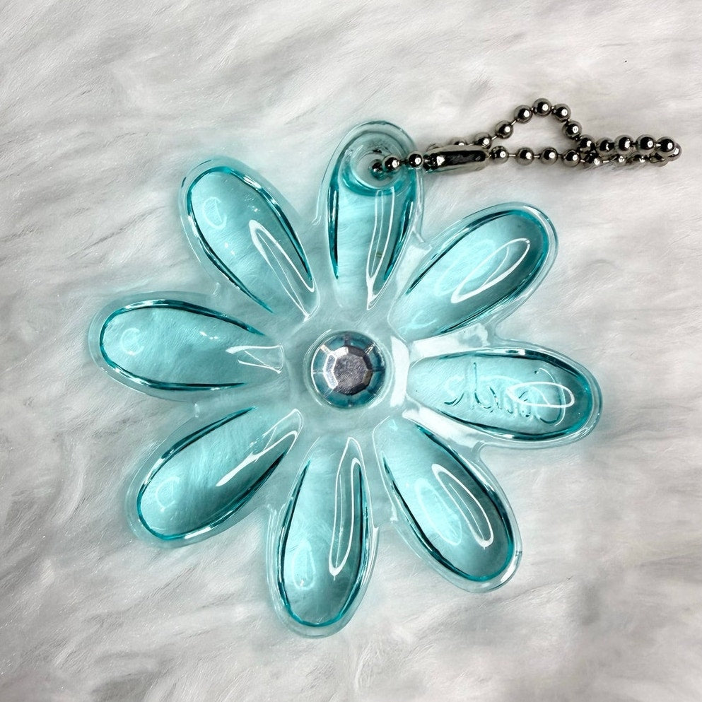 2" COACH Blue Poppy Flower HangTag Bag Charm Fob