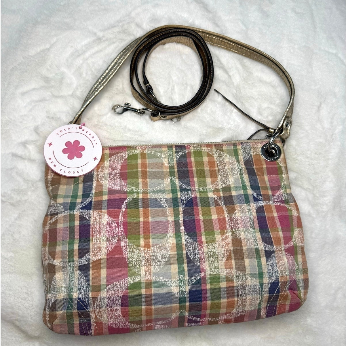 Coach M1169-19610 Poppy Madras Pastel Multi color Plaid Crossbody Bag